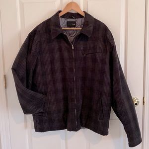 Hurley Full Zip Lined Jacket Men's Size XL Dark Gray Plaid 3 Pocket Heavy Duty